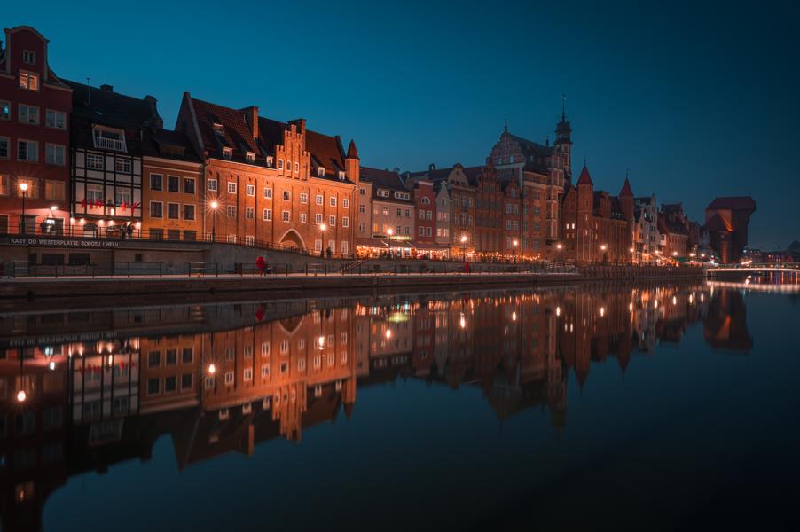 Gdansk riverside at night